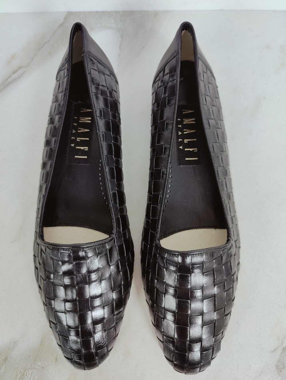 EUC Alfani Black Woven Leather Slip On Flat Almond Toe Loafers, Sz 10